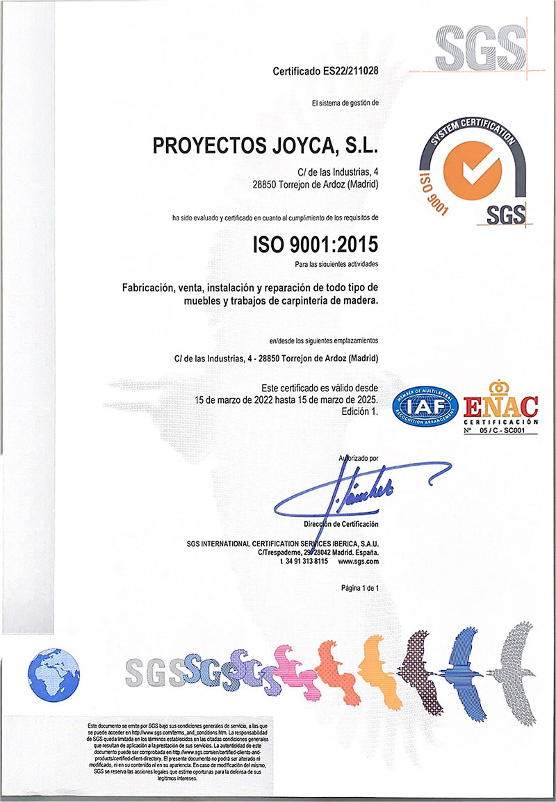 certificado iso9001 carpintería madrid